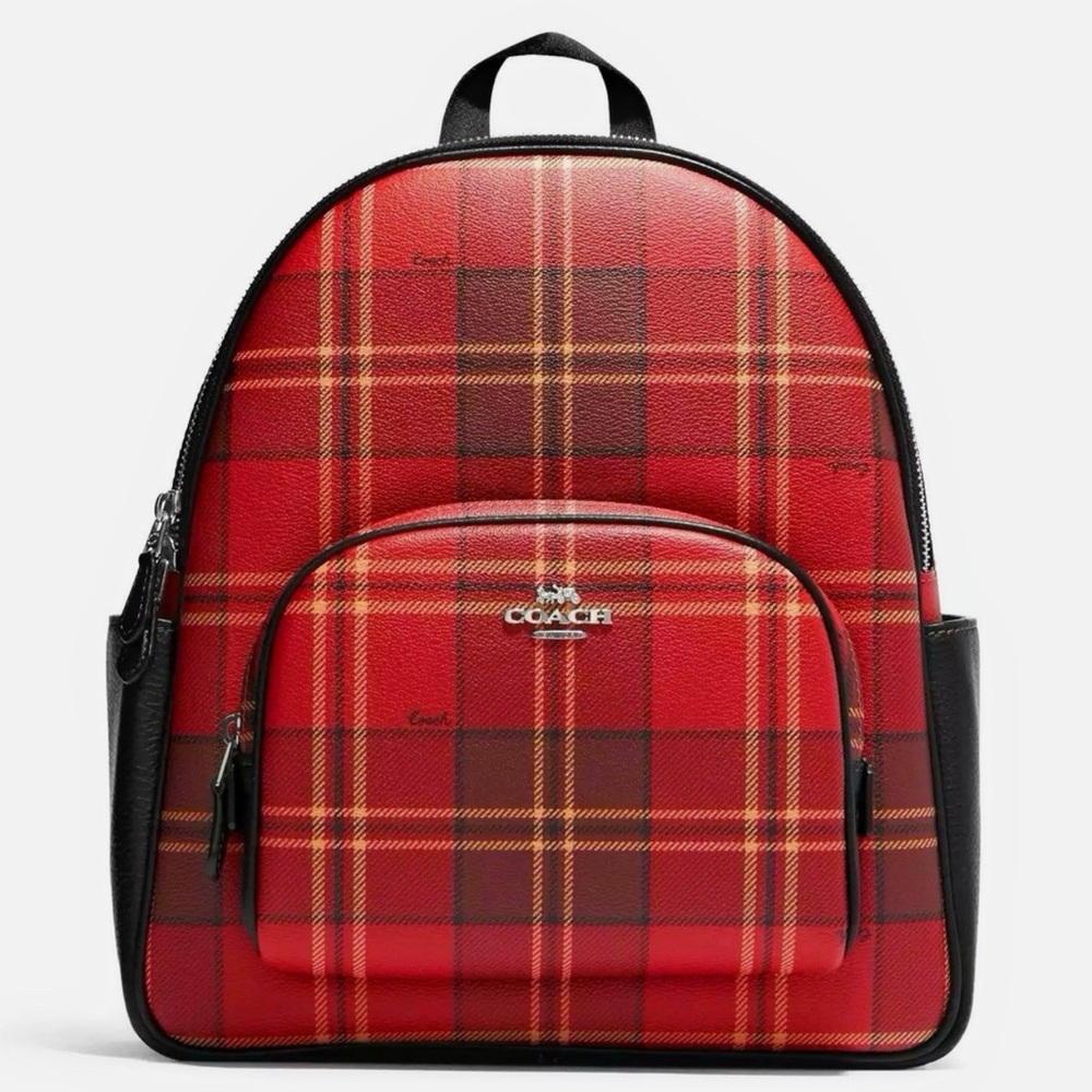 Coach Women's Red and Black Plaid Backpack